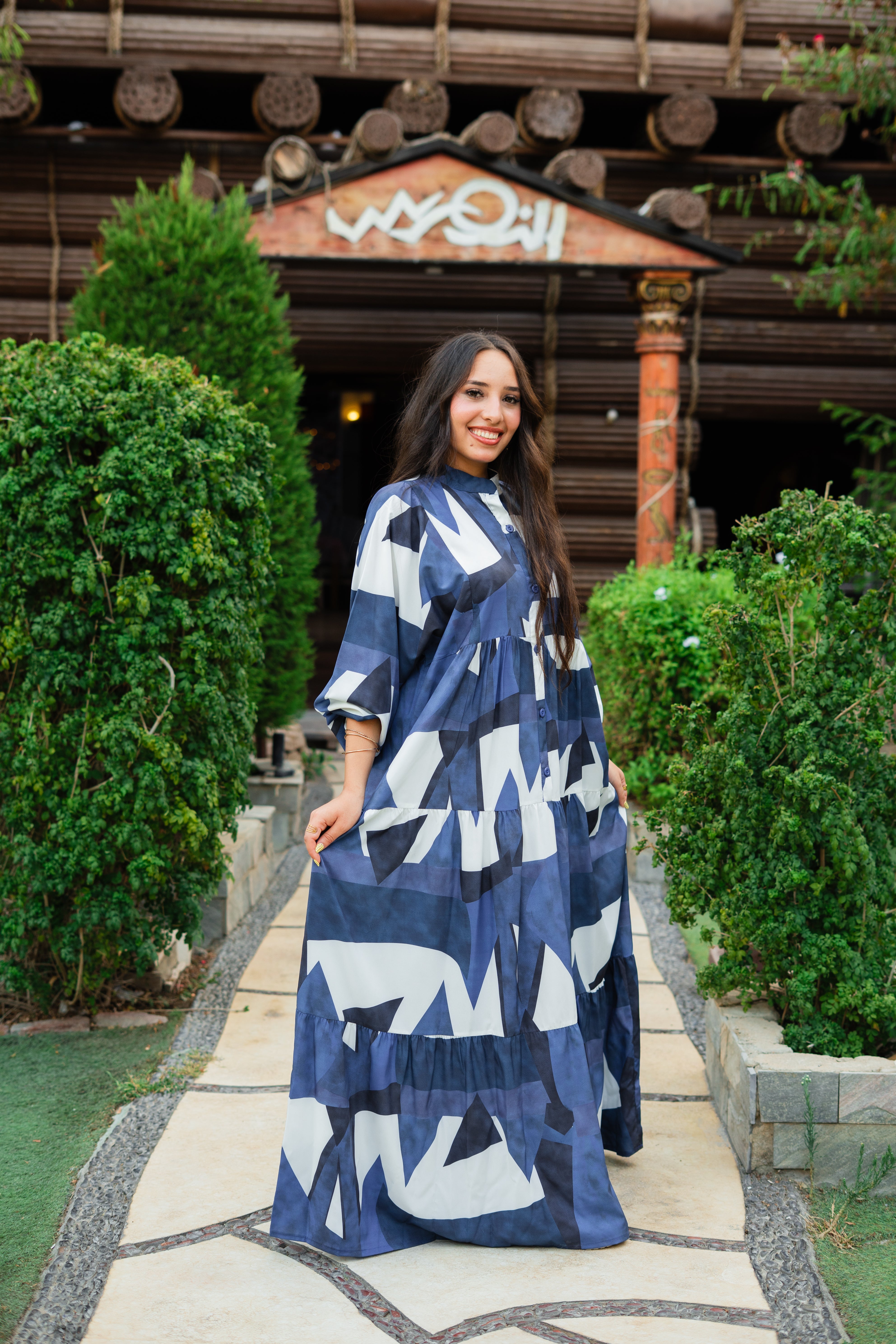 Blue Soft Printed Hijabi Dress