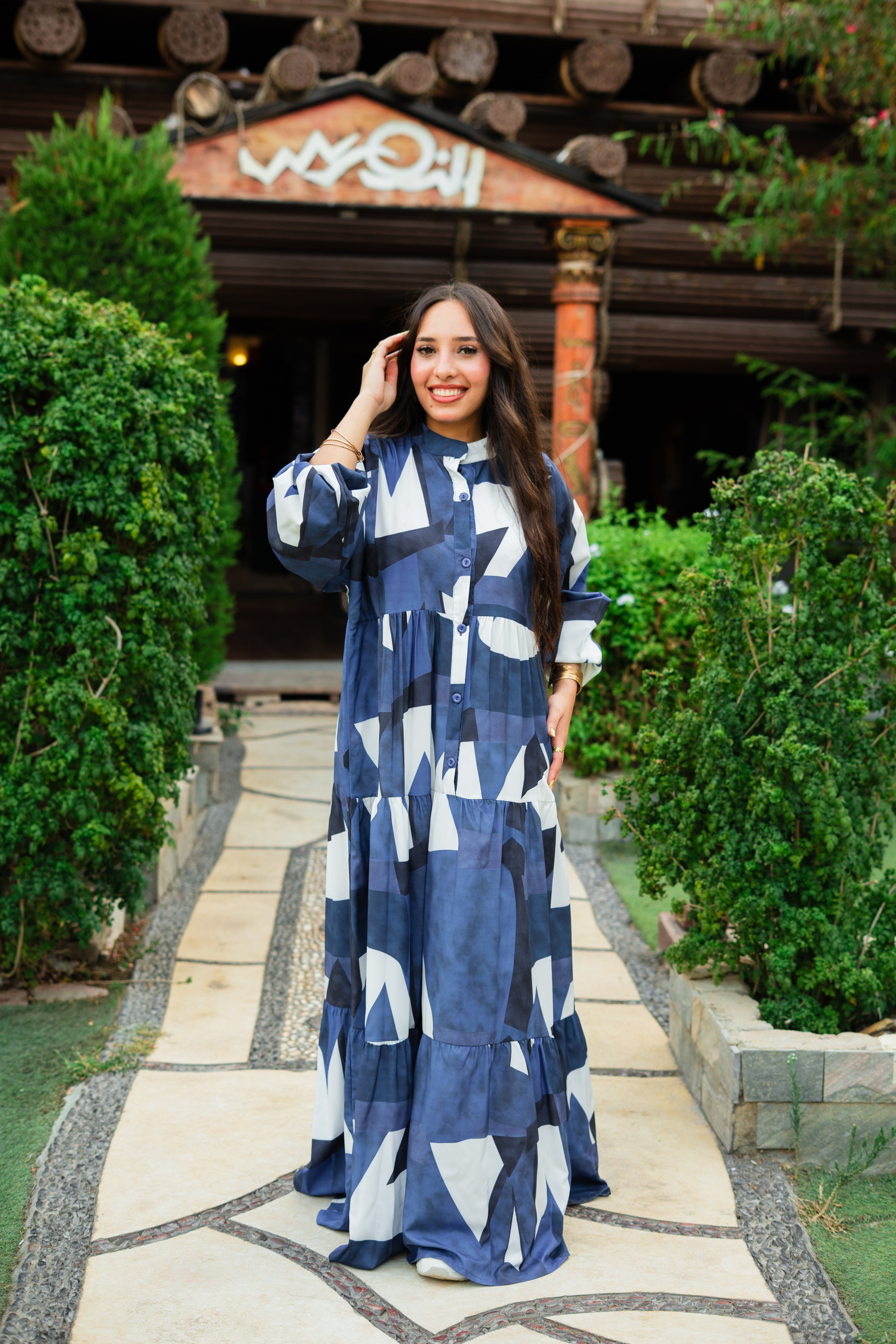 Blue Soft Printed Hijabi Dress