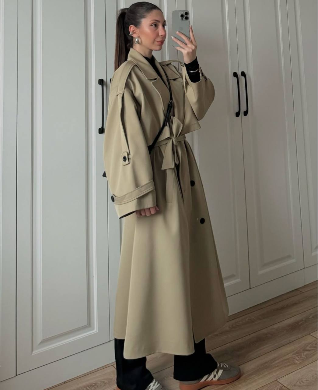 Long Gabardine Trench Coat - DANYAH