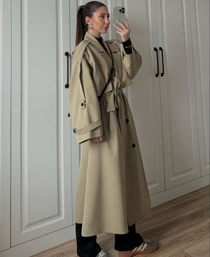 Long Gabardine Trench Coat - DANYAH