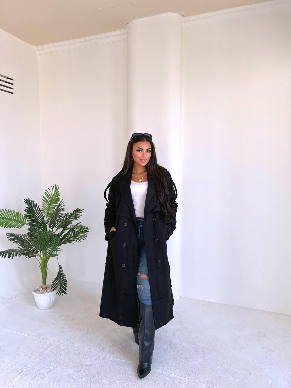 Long Gabardine Trench Coat