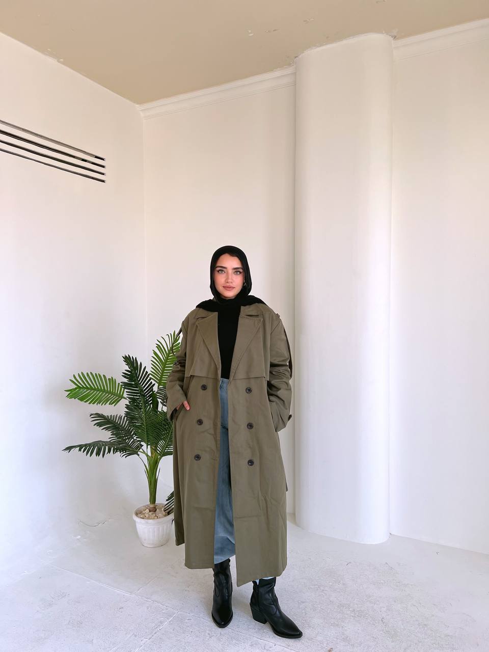 Long Gabardine Trench Coat