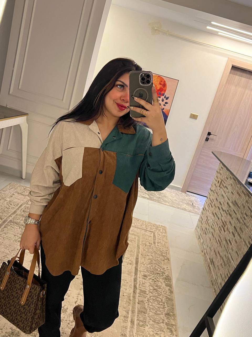 Ribbed Velvet Color Block Shirt