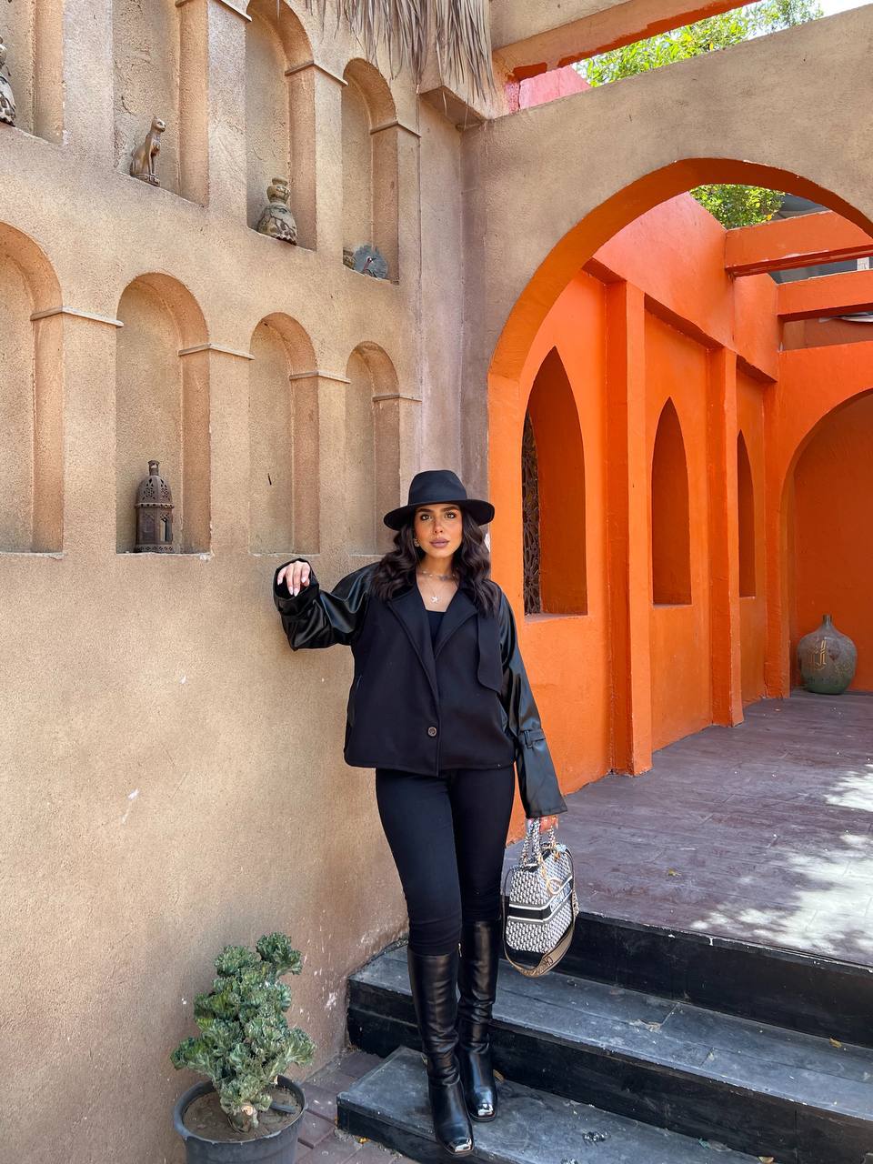 Black Short Jacket with Faux Leather Sleeves